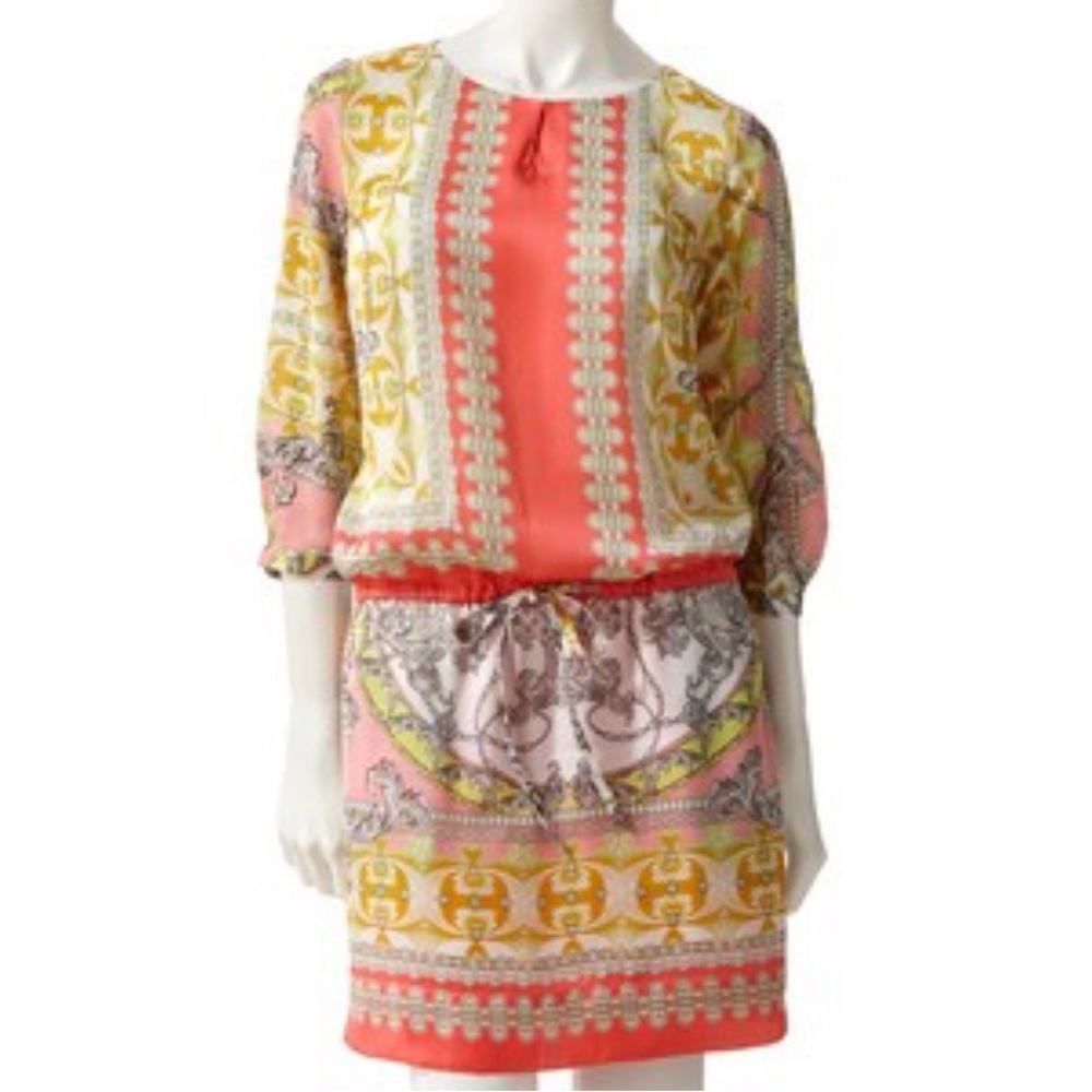 Jennifer Lopez Scroll Charmeuse‎ Drop-Waist Dress